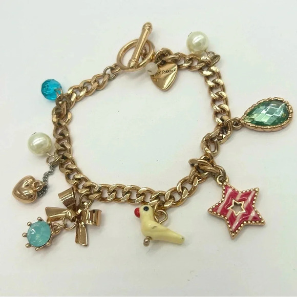 Betsey Johnson Rose Gold Charm Toggle Bracelet - Picture 1 of 3